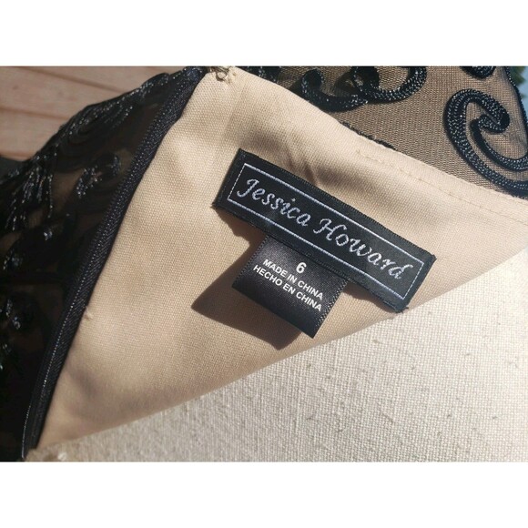 Jessica Howard Dress Women 6 Black Nude Lace Floral Cord Ruffle Sheath Formal - Picture 7 of 14